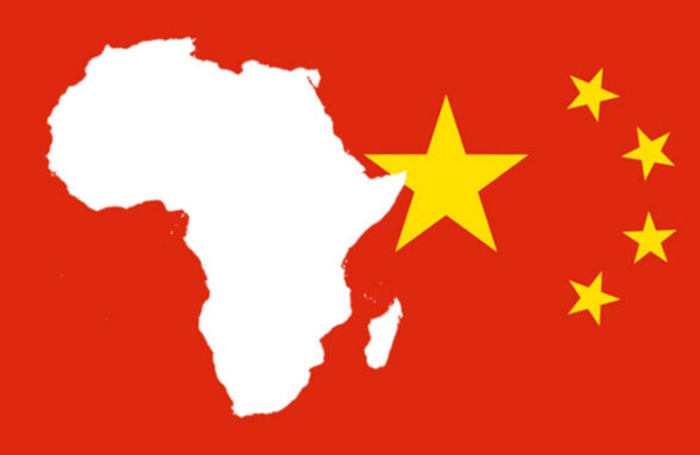 China's flag over Africa's map