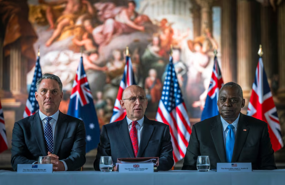 U.S. Secretary of Defense Lloyd J. Austin III, British Defense Secretary John Healey and Australian Defense Minister Richard Marles
